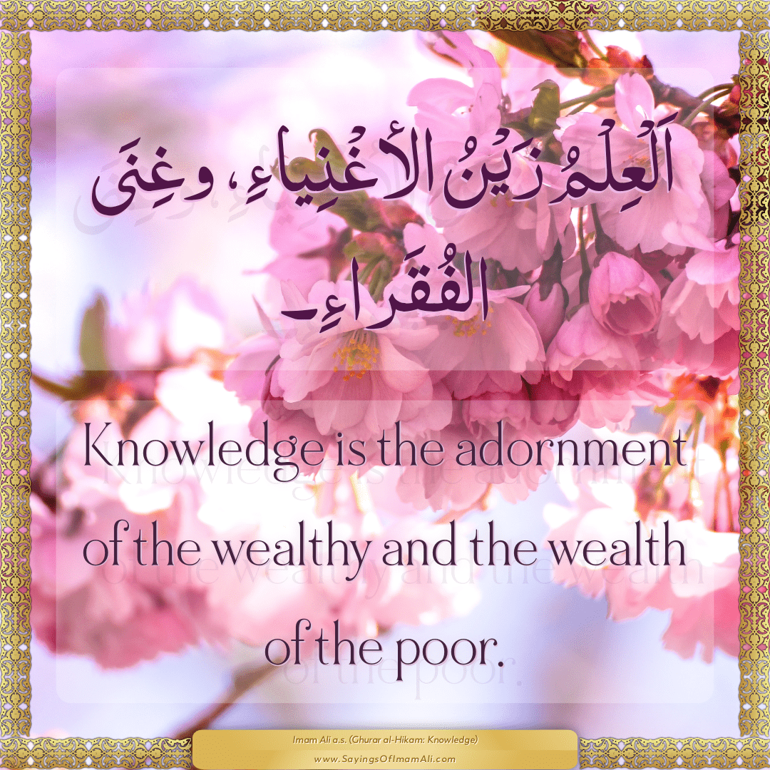 Knowledge is the adornment of the wealthy and the wealth of the poor.